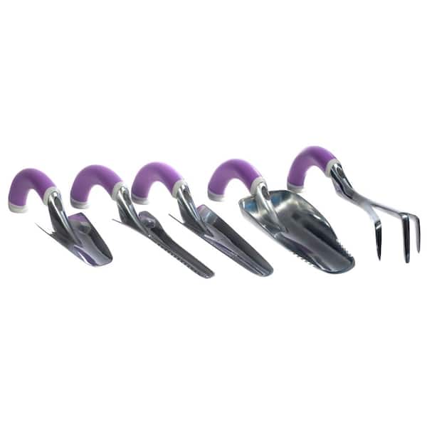 Radius Garden Natural Radius Grip (5-Pieces) Ergonomic 6 in. Handle Garden Hand Tool Set in Purple