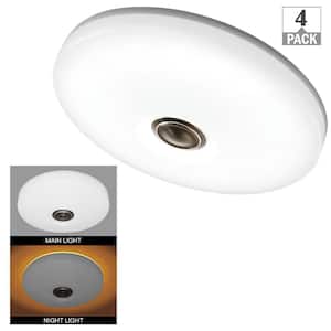 Low Profile 13 in. LED Flush Mount with Night Light Feature 2 Medallions Brushed Nickel - Oil Rubbed Bronze (4-Pack)