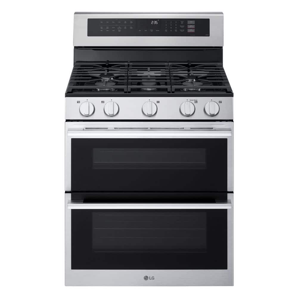 30 in. 6.9 cu. ft. 5 Burners Smart Wi-Fi Freestanding Double Oven Gas Range in Stainless Steel with Probake Covection price history on PriceWatchPro