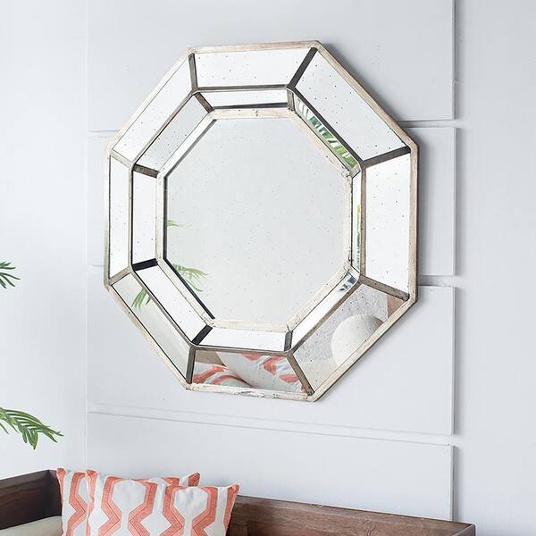 Silver 40 in W x 40 in. H Bohemian Octagon MDF Framed Mirror