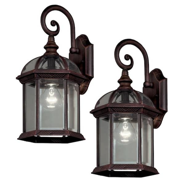 Hampton Bay Outdoor Weathered Bronze Wall Lantern Sconce (2-Pack)