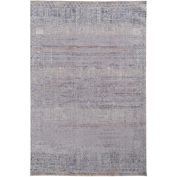 Gray, Ivory 12 ft. x 15 ft. Loomed Geometric Polyester Indoor Area Rug