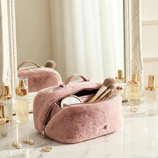 flat makeup travel bag Telena Leather Make Up Portable Bag Waterproof Cosmetic Bags for Women Large Capacity With Handle and Divider Open Lay the bag can be stacked with other box bags Numhew Travel Makeup Bag in