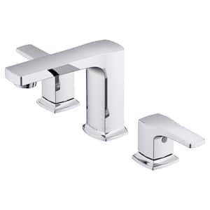 Tribune 8 in. Widespread Double Handle Bathroom Faucet with Metal Touch Down Drain in Chrome
