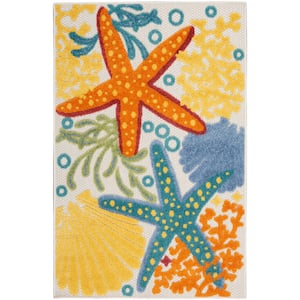Aloha Multicolor 3 ft. x 4 ft. Nautical Contemporary Indoor/Outdoor Patio Kitchen Area Rug