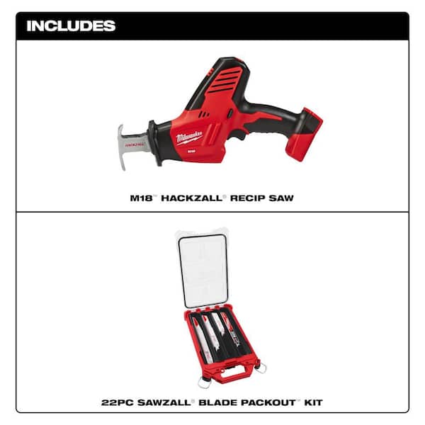 M18 18V Lith-Ion Cordless HACKZALL Recip Saw & 9 in. 8 TPI Metal Cut NITRUS Torch Recip Saw Blade Set w/ PACKOUT (22-Pk)