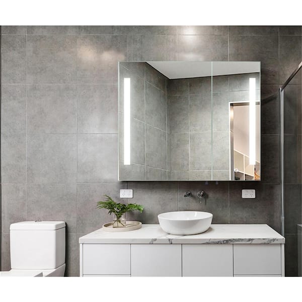 Dovelina 30 in. W x 26 in. H Rectangular Dimmable Framed Surface Mount Bathroom Medicine Cabinet with Mirror