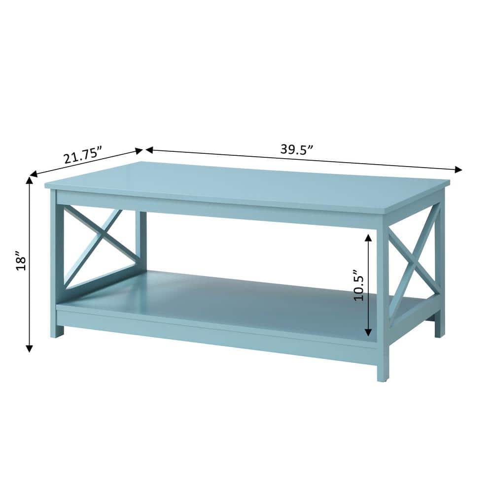 Sea Foam Blue Rectangular Wood Coffee Table with Shelf