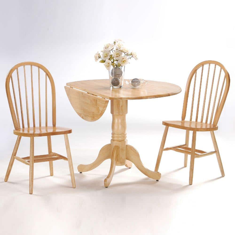 Natural Wood Round Dual Drop Leaf Dining Table