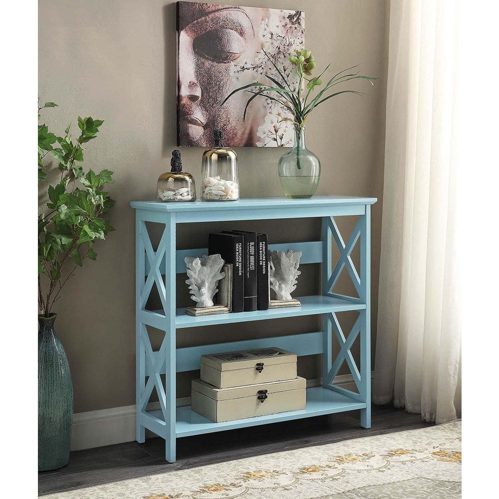 Oxford Sea Foam Blue Wooden 3-Tier Modern Bookcase