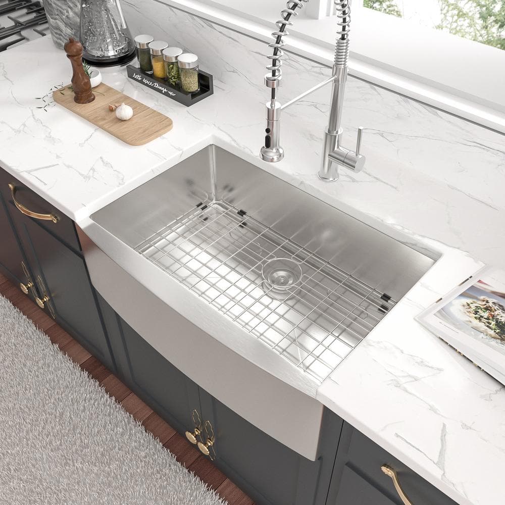 36-Inch Brushed Stainless Steel Farmhouse Apron-Front Single Bowl Kitchen Sink