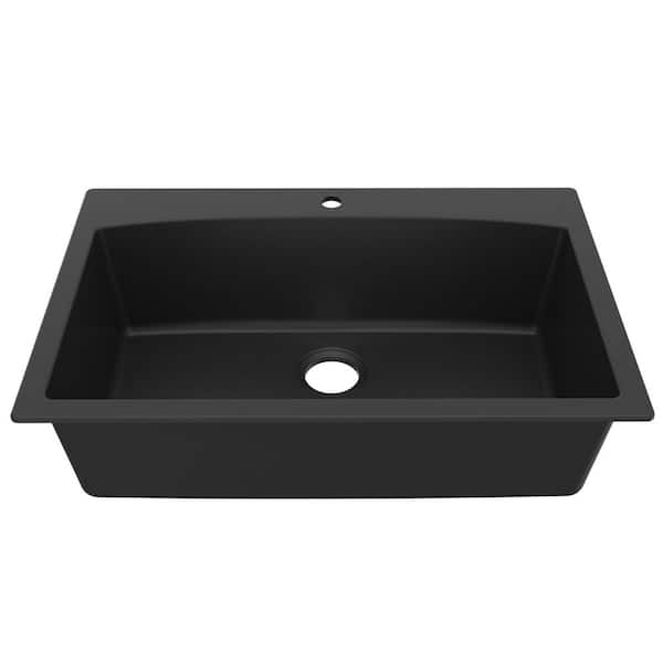 Drop-In Quartz/Granite Composite 33 in. 1-Hole Single Bowl Kitchen Sink in Black