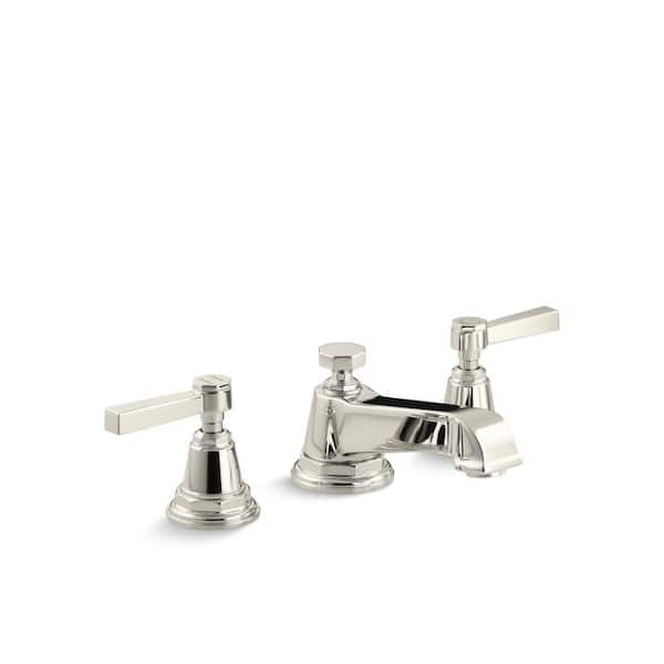 Pinstripe 8 in. Widespread 2-Handle Bathroom Faucet with Lever Handles in Vibrant Polished Nickel
