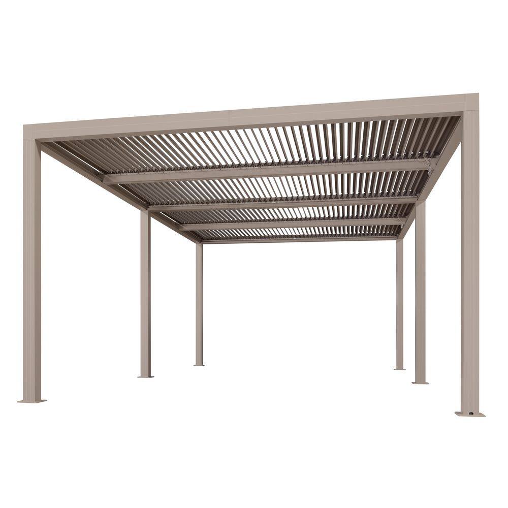 12 ft. x 12 ft. Champagne Aluminum Louvered Pergola with 2-Adjustable Sunshade Roofs and 1-Long Side Fixed Shutter Wall price history on PriceWatchPro