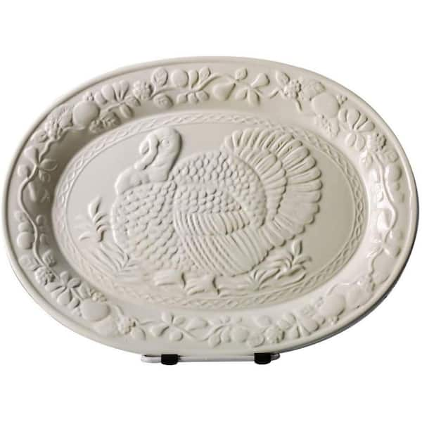 13.4 in. White Turkey Ceramic Serving Platter