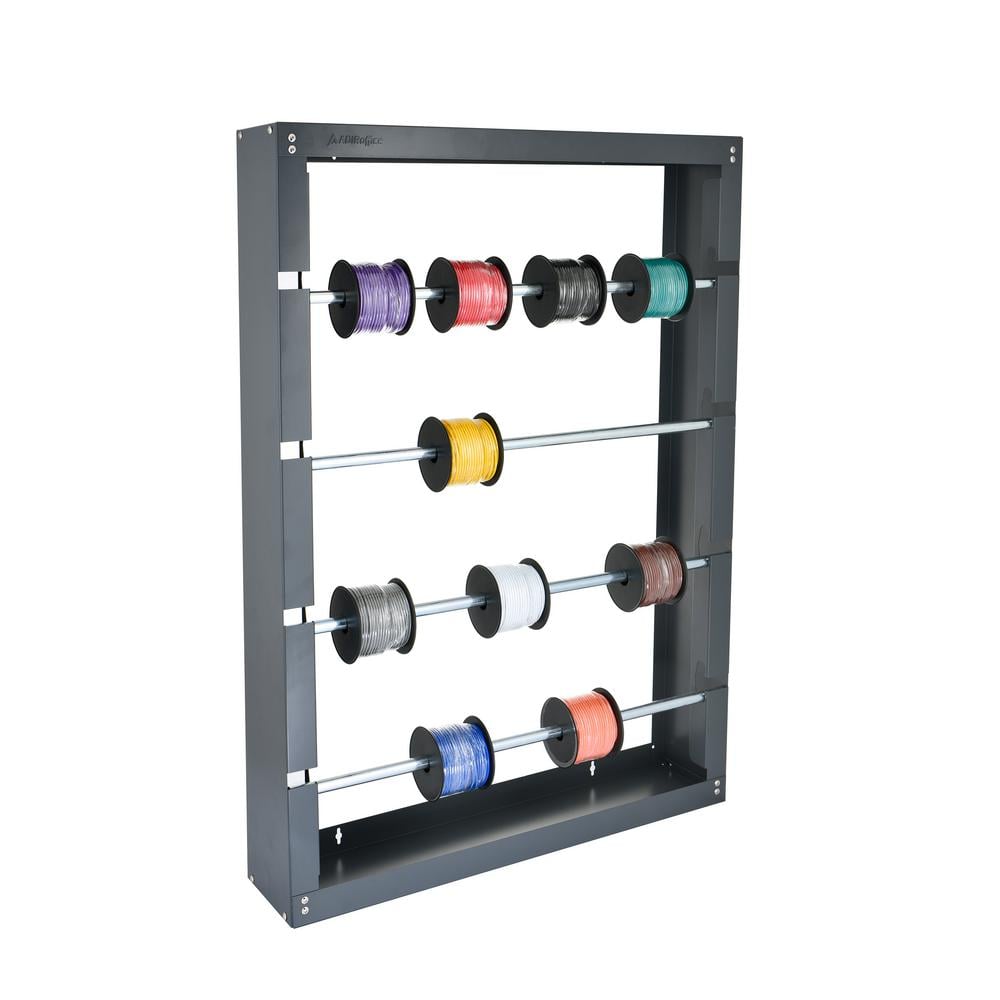 Grey Steel 4-Rod Electrical Wire Spool Rack Dispenser, Conduit Display, Cab