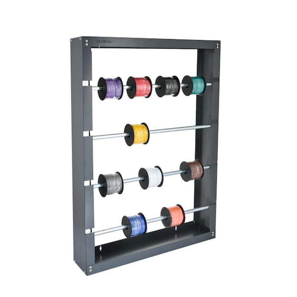 AdirPro Grey Steel 4-Rod Electrical Wire Spool Rack Dispenser, Conduit Display, Cable Caddy