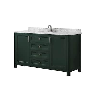 Sandon 60 in. W x 22 in. D Bath Vanity in Emerald Green with Marble Vanity Top in Carrara White with White Basin