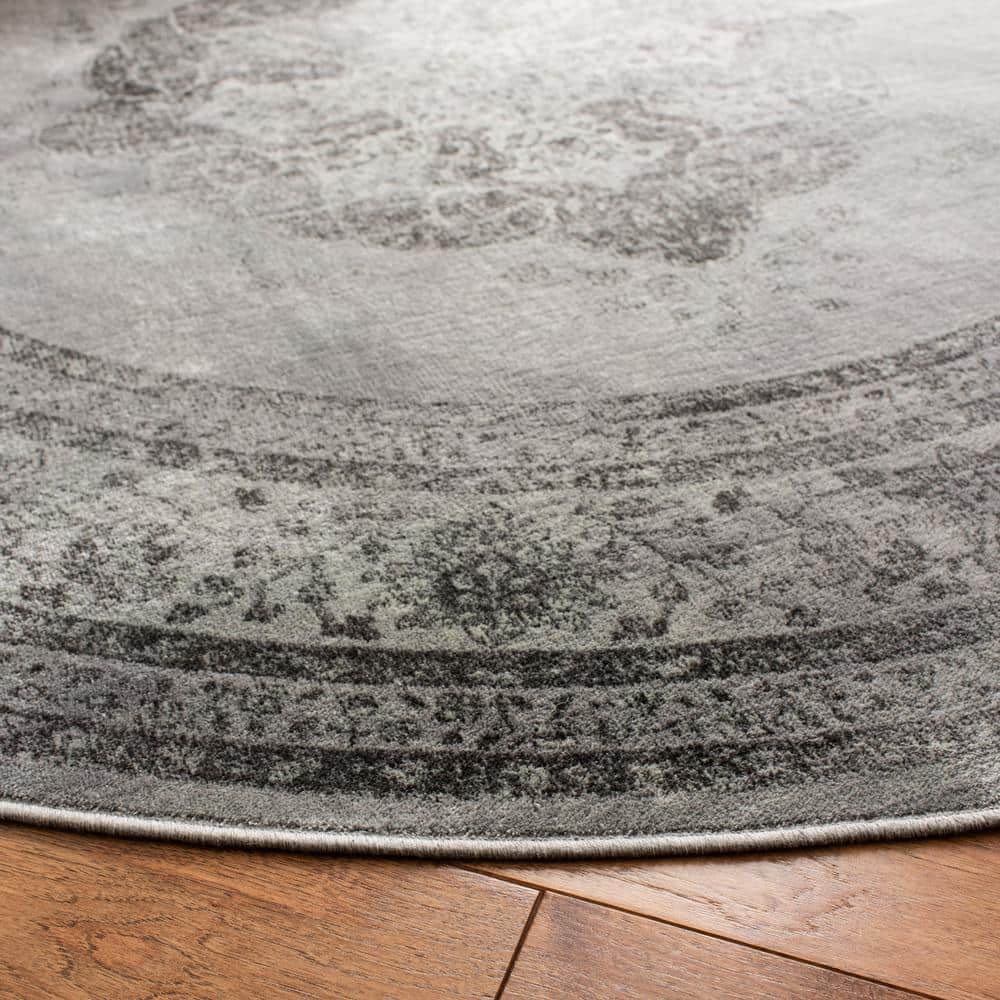 Vintage Grey and Multicolor Round Viscose Area Rug, 8'
