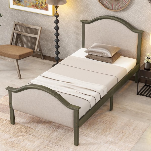 Harper & Bright Designs Gray Wood Frame Twin Size Platform Bed with Polyester Upholstered Headboard and Footboard, Extra Legs