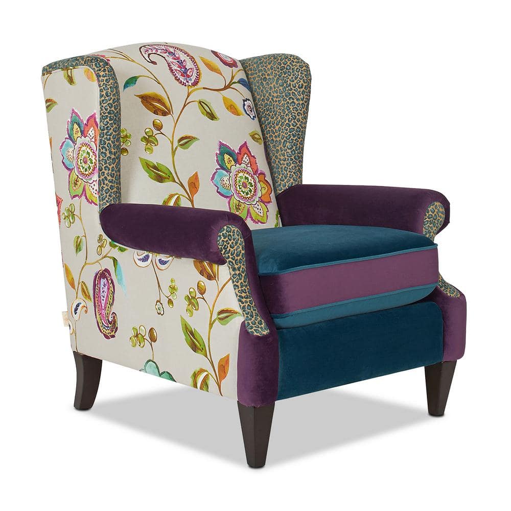 Sustainably Sourced Brown Velvet Wingback Accent Chair with Wood Frame