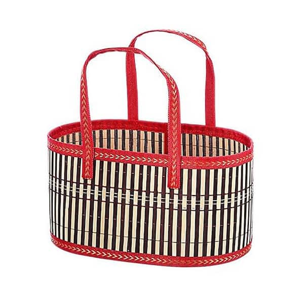 Unbranded Bamboo Woven Empty Gift Baskets with Handles Foldable 11.81 x 7.87 x 6.3 Inches Durable Multi-Use Storage