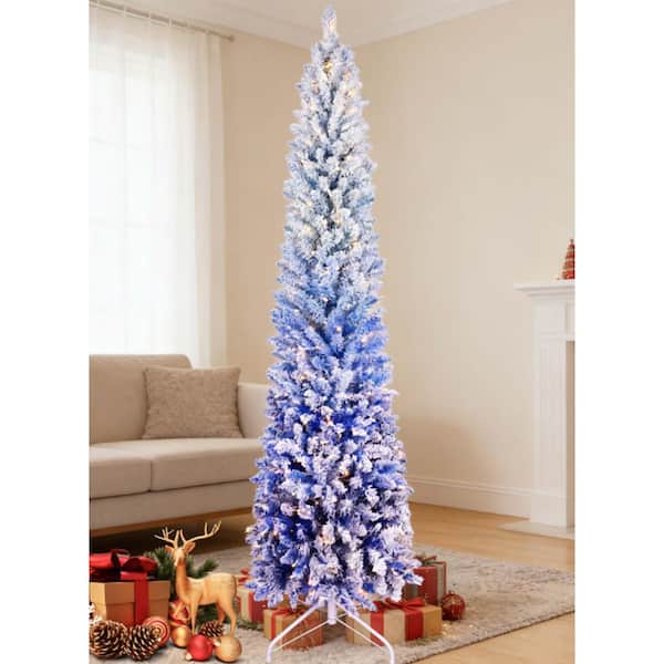 JUJABU 84 in. H Blue Artificial Christmas Tree with 300 Warm White
