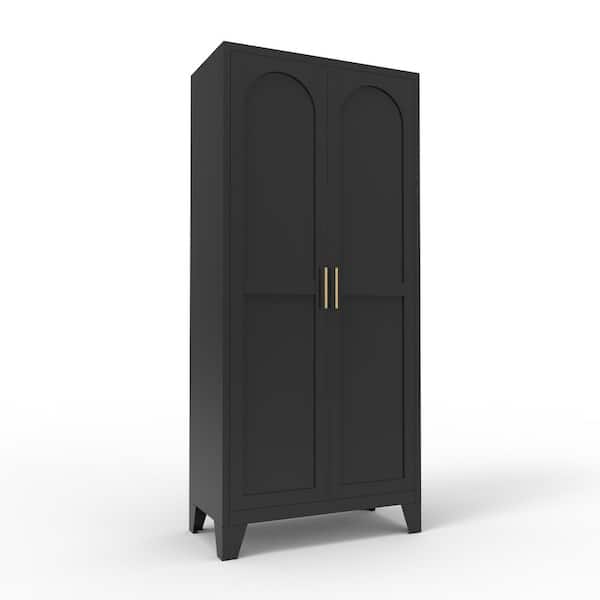 Tahanbath 61 in 2 Shapely Doors Cabinet, Metal Storage Cabinet with Doors and Adjustable Shelves in Black