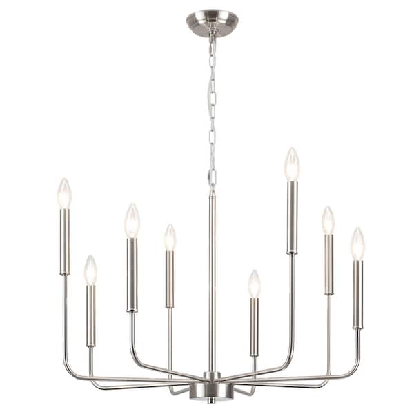 ADSENSTY Modern 8-Light Sand Nickel Linear Candlestick Chandelier Farmhouse Vintage Pendant Light
