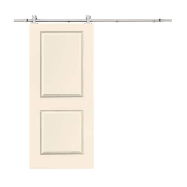 CALHOME 36 in. x 80 in. Beige Stained Composite MDF 2-Panel Interior Sliding Barn Door with Hardware Kit