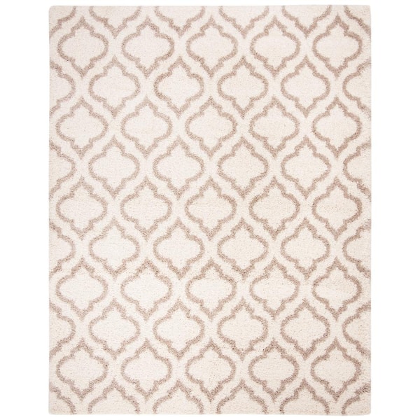 Hudson Shag Ivory/Beige 9 ft. x 12 ft. Geometric Multi-Trellis Area Rug