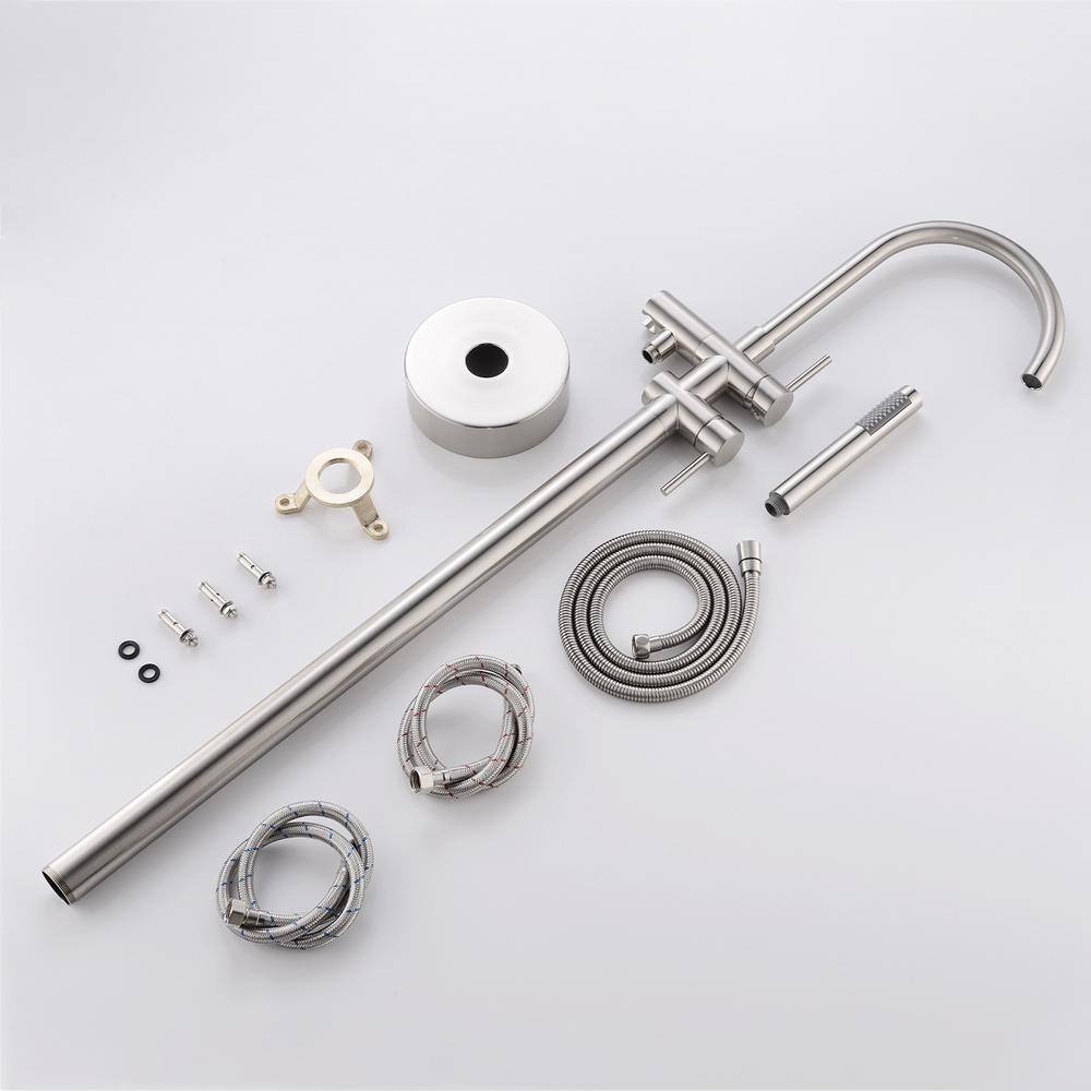 Brushed Nickel Freestanding Floor Mount Tub Filler Faucet with Handheld Shower