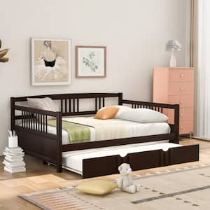 Full Size Daybed Wood Bed with Twin Size Trundle - Espresso