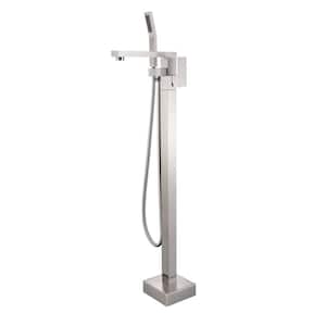 Rectangle Single-Handle Freestanding Tub Faucet with Hand Shower in Brushed Nickel