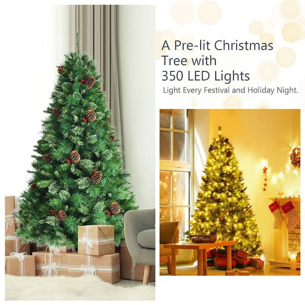 Angeles Home 7.5 ft. White Pre-Lit Hinged Artificial Christmas Tree with Remote Control Lights