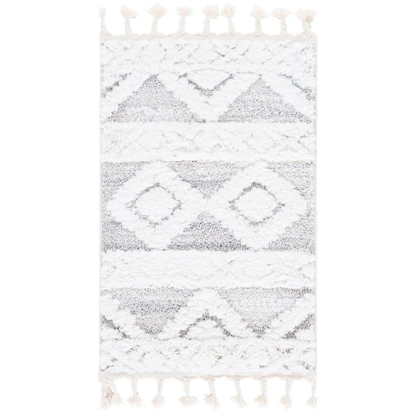 Moroccan Tassel Shag 2 ft. x 4 ft. Ivory/Beige Geometric Fringe Area Rug