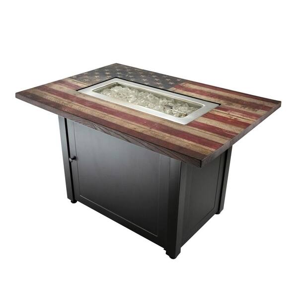 Endless Summer 40 in. x 28 in. Outdoor Rectangular Steel Frame LP Gas Fire Pit in Flag Print with Electronic Ignition and Cover