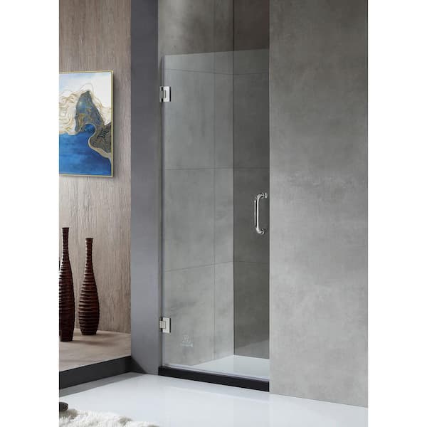 ANZZI FELLOW Series 30 in. by 72 in. Frameless Hinged Shower Door in Chrome with Handle