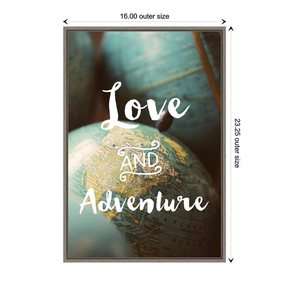 Love and Adventure Typography Canvas Wall Art with Distressed Greywash Frame