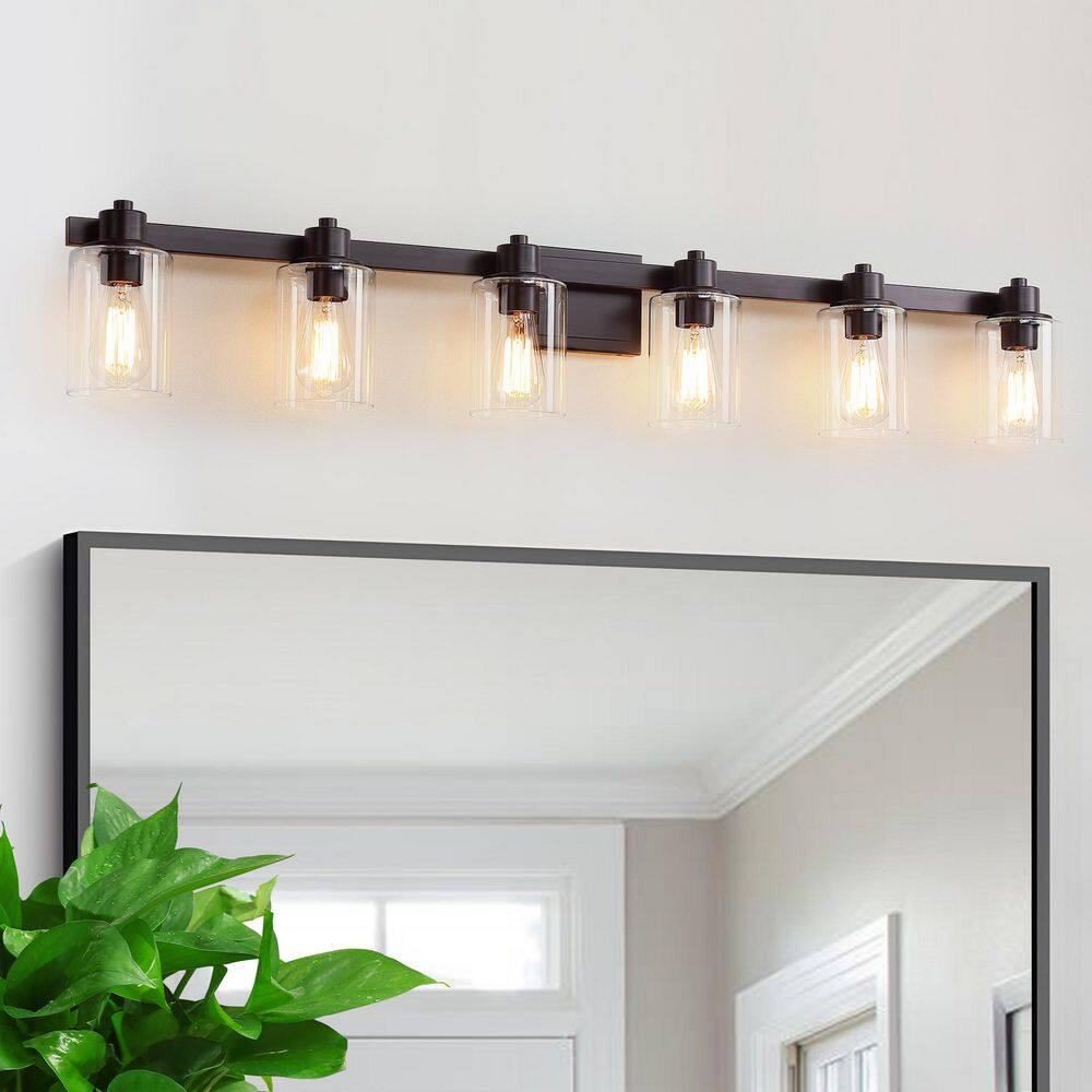 50 in. 6 Light Oil Rubbed Bronze Vanity Light with Clear Glass Shades price history on PriceWatchPro