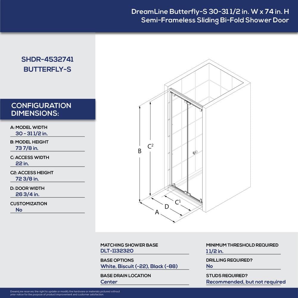 Butterfly-S Oil Rubbed Bronze Semi-Frameless Bi-Fold Shower Door