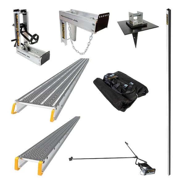 MetalTech Ultra-Jack 24 ft. x 24 ft. Aluminum Pump Jack Scaffolding System with Pole Anchor, Net, and Scaffold Stagings
