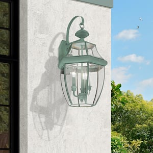 Monterey 3-Light Verdigris Hardwired Outdoor Wall Lantern Sconce