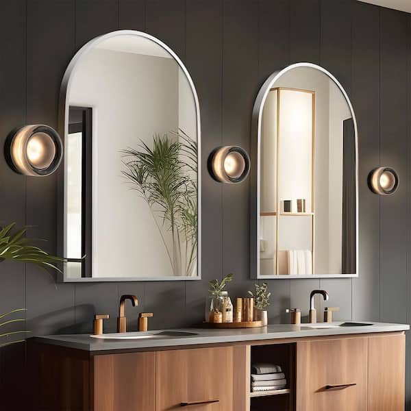 Evan 5.1 in. Modern Grey Dome Dimple Light Integrated LED Bathroom Vanity Light with Glass Shade