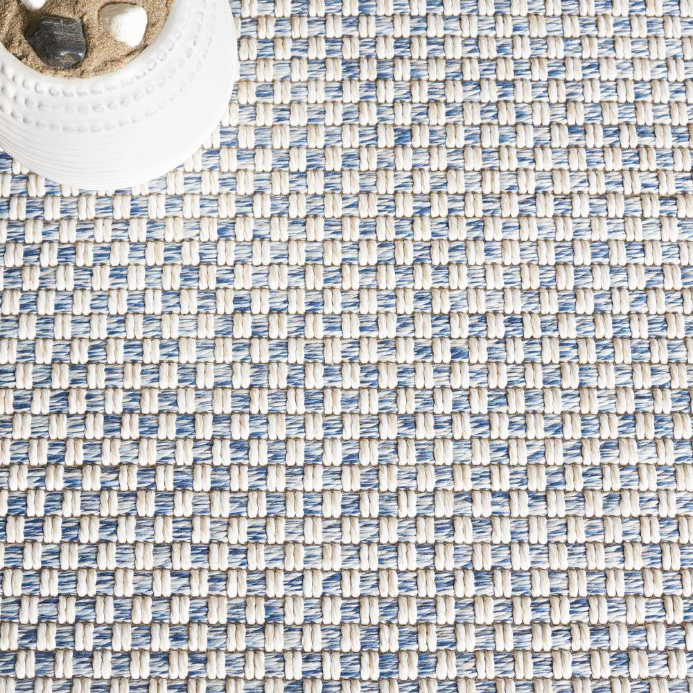 Blue and Ivory Synthetic Flat Woven Rectangular Rug, 5' x 7'