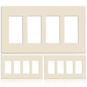 4-Gang Decorator Screwless Wall Plate, GFCI Outlet/Rocker Light Switch Cover, Four Gang, Ivory, 3-Pack