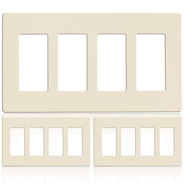 Faith 4-Gang Decorator Screwless Wall Plate, GFCI Outlet/Rocker Light Switch Cover, Four Gang, Ivory, 3-Pack