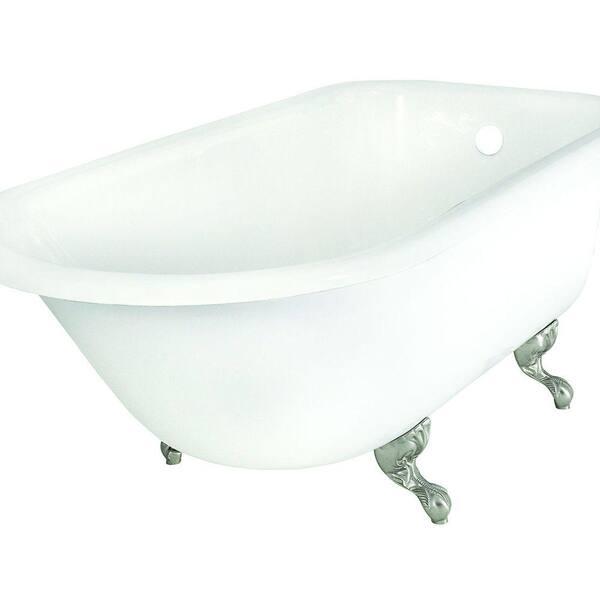 Elizabethan Classics 67 in. Roll Top Cast Iron Tub Less Faucet Holes in White with Ball and Claw Feet in Satin Nickel
