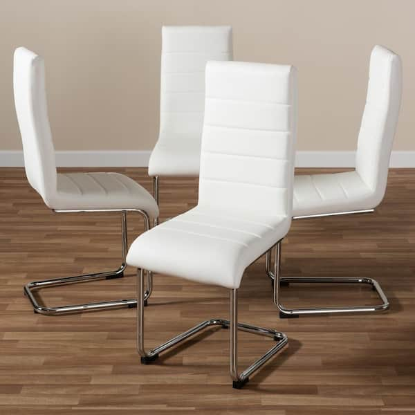 HomeRoots Set of Two Walnut Rubberwood White Faux Leather King Louis Back Dining Chairs - Set of 2 - Short - 16-22 in.