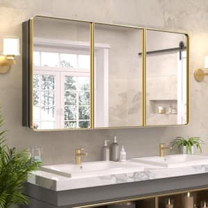 60 in. W x 32 in. H Rectangular Brass Gold Aluminum Alloy Framed Recessed/Surface Mount Medicine Cabinet with Mirror